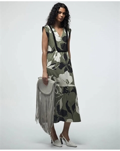Платье с панелями и бахромой, хаки Сфера