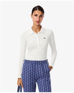 Женское поло из хлопка в рубчик с короткими рукавами и приталенным кроем, белый Lacoste