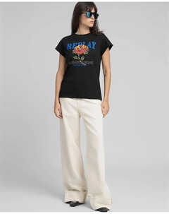 Футболка для женщин с коротким рукавом и круглым вырезом, черный Replay