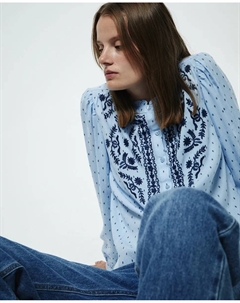 Вышитая блуза с нагрудником, светло-голубой Сфера