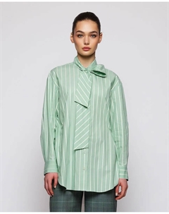 Женская рубашка в полоску из хлопка с бантом, зеленый Mirto
