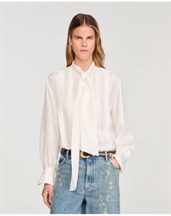 Женская шелковая блузка с жабо, белый Sandro