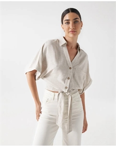 Женская короткая рубашка с бантом, бежевый Salsa jeans