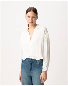 Женская рубашка из переработанной ткани с заклепками и стразами, белый Ikks