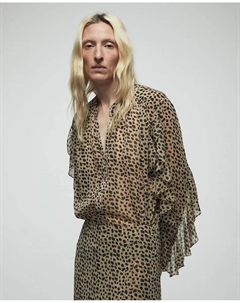 Рубашка с рюшами и принтом, светло-бежевый Сфера