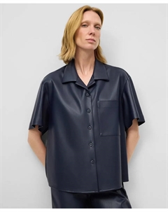 Женская рубашка из кожи и не кожи с коротким рукавом, синий Adolfo dominguez