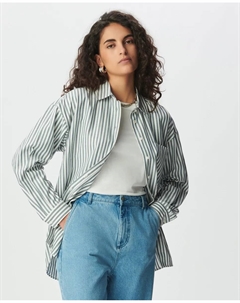 Женская рубашка в полоску с расклешенным низом, серебристо-голубой Ikks