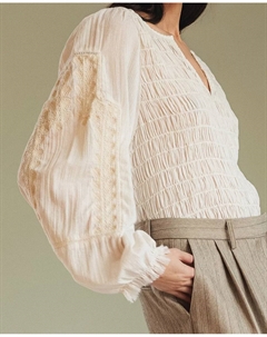 Блузка с длинным рукавом и V-образным вырезом, белый Indi & cold