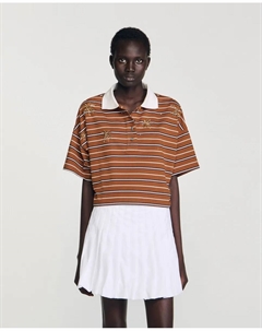 Женское полосатое поло со стразами, коричневый/белый Sandro