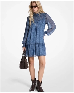 Легкое короткое платье из жоржета с принтом, индиго Michael michael kors