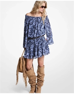 Платье из жоржета с принтом и сборками, светло-голубой/темно-синий Michael michael kors