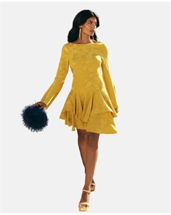 Мини-платье с открытой спиной и расклешенными рукавами, горчичный Miphai