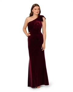 Бархатное платье с асимметричным вырезом и большим бантом, бордовый Adrianna papell
