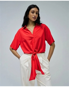 Женская рубашка из светлого денима с бантом на подоле, красный Salsa jeans