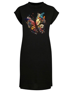 Короткое платье T-Shirt Kleid Schmetterling Bunt, черный F4nt4stic