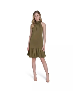 Женское атласное платье А-силуэта с оборками и бретельками через шею, 0P-18 Vince camuto