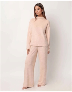 Женская длинная пижама из трикотажа с эффектом меха, персиковый Admas