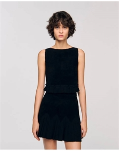 Женский короткий трикотажный топ с оборкой, черный Sandro