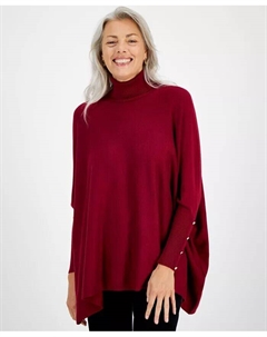 Женский однотонный свитер-пончо с высоким воротником, стандартного и миниатюрного размера, красный Jm collection