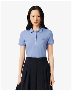 Женское поло из стрейчевого хлопкового пике с короткими рукавами, сиреневый Lacoste