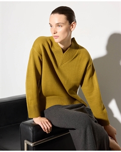 Женский свитер крупной вязки с закрытым V-образным вырезом, оливковый Woman el corte inglés