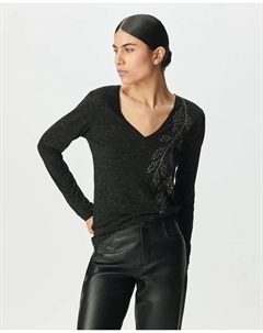 Женская футболка с пайетками и вышивкой в виде цветов Ikks