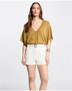 Женский джемпер с коротким рукавом и V-образным вырезом, золотой Morgan