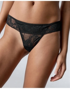 Трусики-танга из кружева и сетки с рисунком листьев, черный Black limba