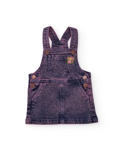 Джинсовый сарафан для девочки индигового цвета с эффектом выбелки и деталями в виде сердечек Tuc tuc