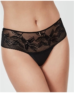 Трусики-танга с цветочным кружевом, черный Selmark