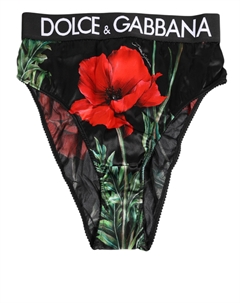 Черное нижнее белье с высокой талией и цветочным принтом из прозрачной сетки, черный/красный Dolce&gabbana