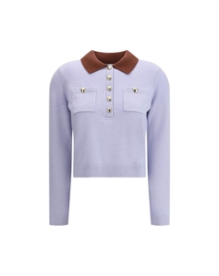 Свитер с контрастным воротником, светло-голубой Self-portrait