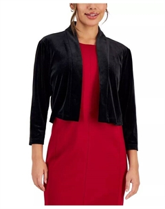 Маленький бархатный свитер с открытым передом и рукавами 3/4, черный Connected