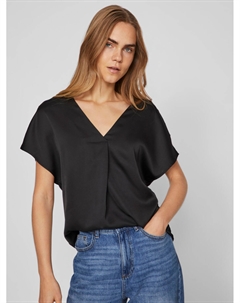 Блуза Satin n Shirt Top Glänzendes Kurzarm Oberteil, черный Vila