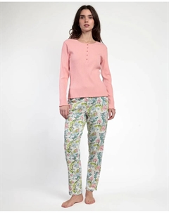 Длинная женская пижама из рубчатого трикотажа розового цвета Admas