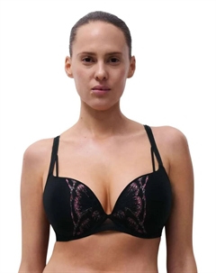 Бюстгальтер с дополнительным пуш-ап, с кружевом и вышивкой линии Lily, черный/розовый Chantelle