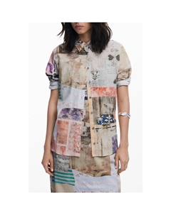 Бежевая хлопковая рубашка, бежевый Desigual