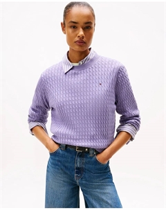 Женский джемпер с узором «косы», сиреневый Tommy hilfiger