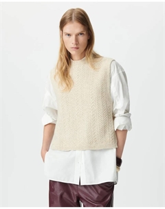 Женский вязаный топ без рукавов с ажурными вставками, бежевый Ikks