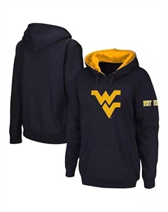 Женский пуловер с капюшоном и большим логотипом темно-синего цвета команды West Virginia Mountaineers Team Stadium athletic