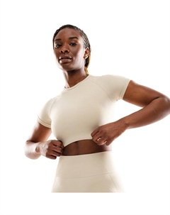 Женский бесшовный спортивный укороченный топ с коротким рукавом, цвет "Стим-Бежевый" Siroko