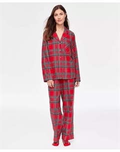 Семейные пижамы женские 2-шт. Хлопковый пижамный комплект Brinkley в клетку с воротником-стойкой, красный Holiday lane