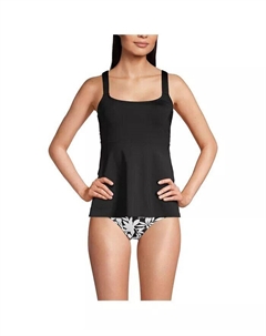 Женский топ танкини с флаттером для мастэктомии, черный Lands' end