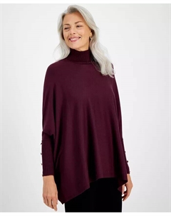 Женский однотонный свитер-пончо с высоким воротником, стандартного и миниатюрного размера, фиолетовый Jm collection