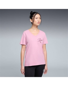 Женская футболка с V-образным вырезом Essentials Script, розовый Puma