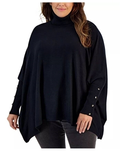 Однотонный свитер-пончо с высоким воротником больших размеров, черный Jm collection