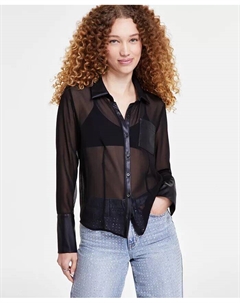 Женская рубашка из прозрачной сетки с отделкой из искусственной кожи, черный Dkny jeans