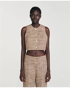 Женский твидовый топ, коричневый Sandro