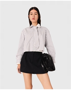 Женская рубашка в полоску с стразами и галстуком, белый/черный Maje