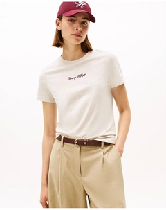 Женская футболка с накладным логотипом на груди, кремовый Tommy hilfiger